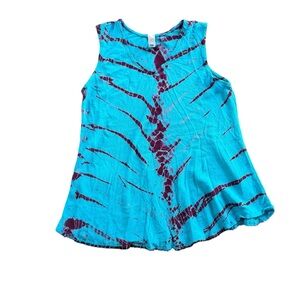 Hippie Rayon Purple Blue‎ Tie Dye Tank with Crochet Edges Size Medium